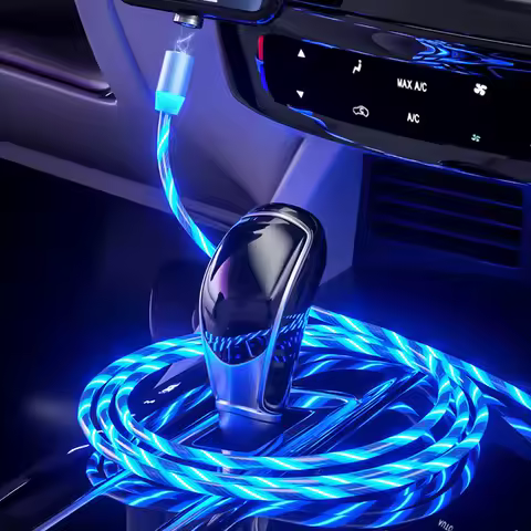 Car Led Glow Flowing Charging Cable Magnetic Usb Charging Cord Car Flow Luminous Lighting Cord Charger Wire For Iphone Huawei