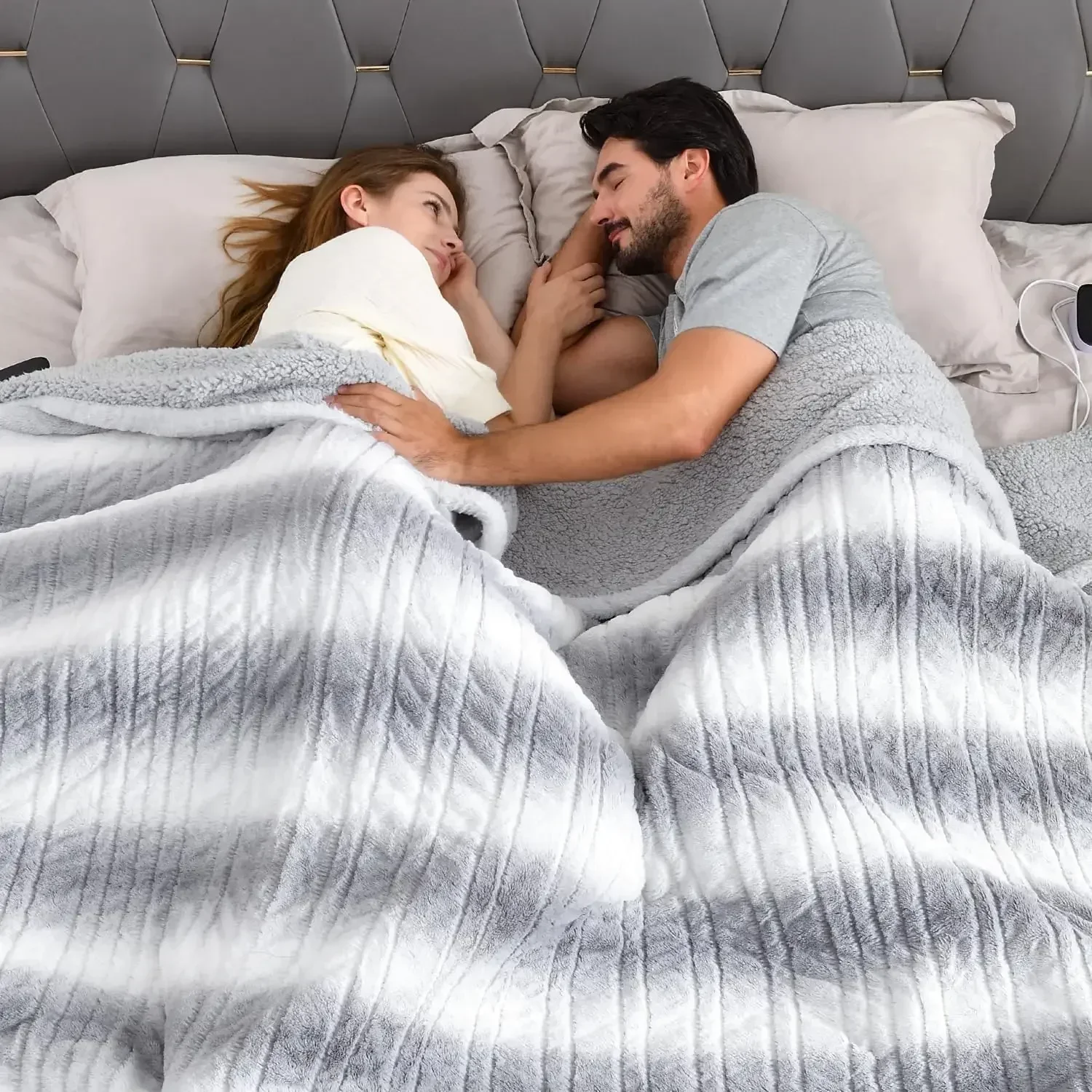 

Electric Blanket King Size 100" x 90" Dual Controllers Heated Blanket, 10 Heat Settings, 1-12 Hour Auto Shut-Off, Faux Fur