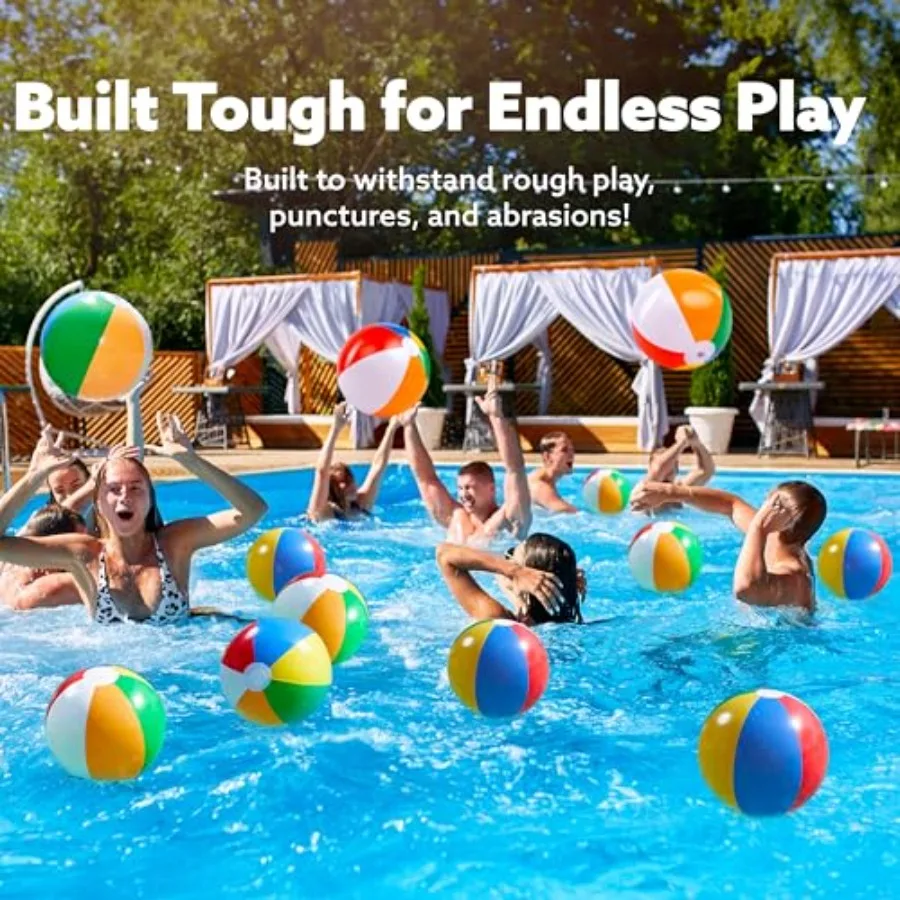 كرات شاطئ قوس قزح 12 حزمة 12 بوصة ألعاب حمام سباحة قابلة للنفخ لألعاب المياه الصيفية ومستلزمات حفلات أعياد الميلاد مجموعة كومبو تشمل