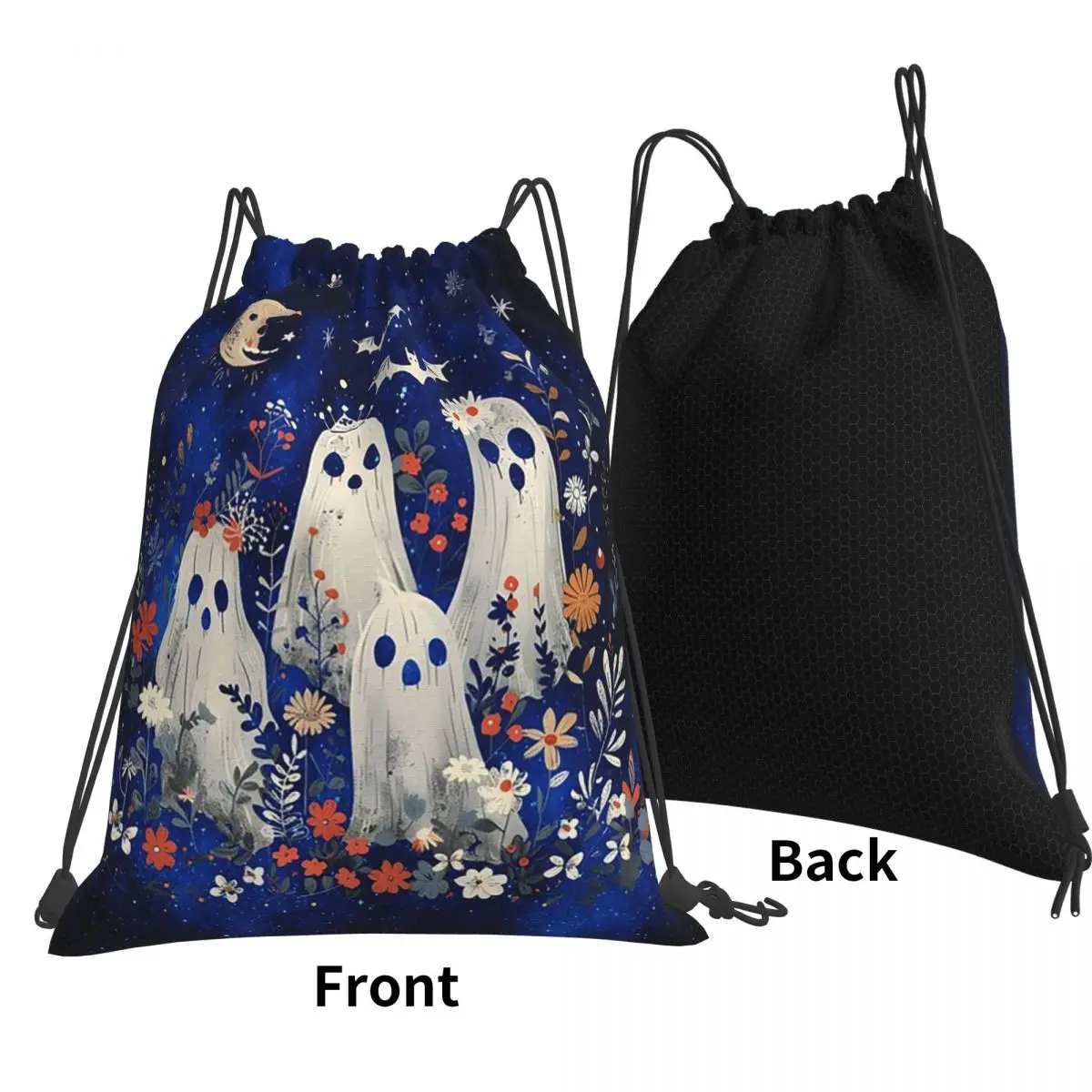 Whimsical Cottagecore Floral Ghosts Backpacks Multi-function Drawstring Bags Sports Bag Book Bags for Man Woman Students