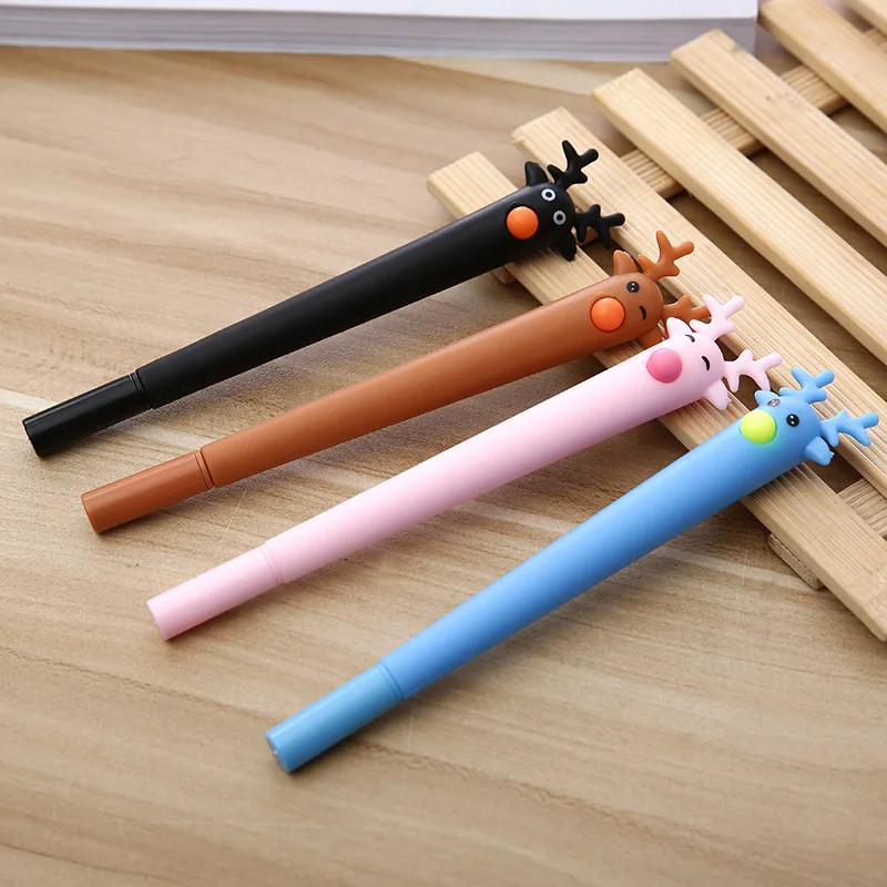 2PCS Elk Neutral Pens Learning Stationery Cartoon Ink Pen Lightweight Practical Student Stationary Student