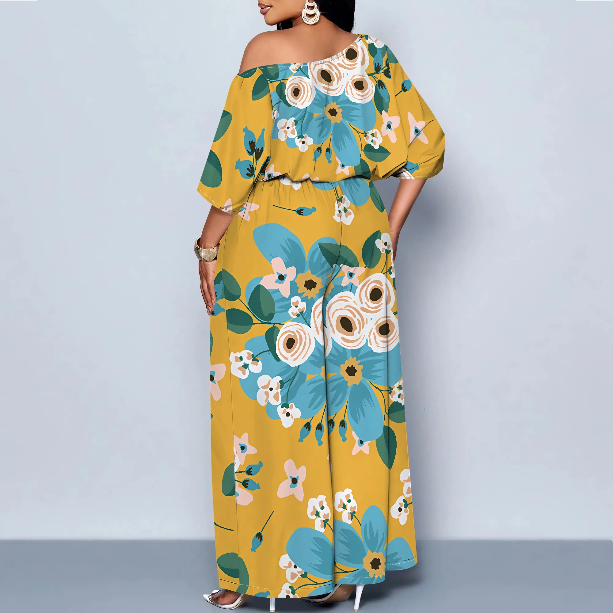 Women's Summer 3D Fashion  Casual  Printed Sloping Shoulder Set Two-Piece Set