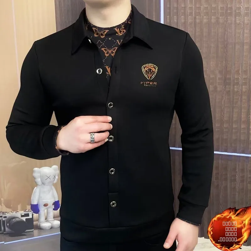 

Faionable Slim Fit Long Sve Men's T-irt Luxury European Sle Collared Base irt Trendy Urban Wear Winter Warmth