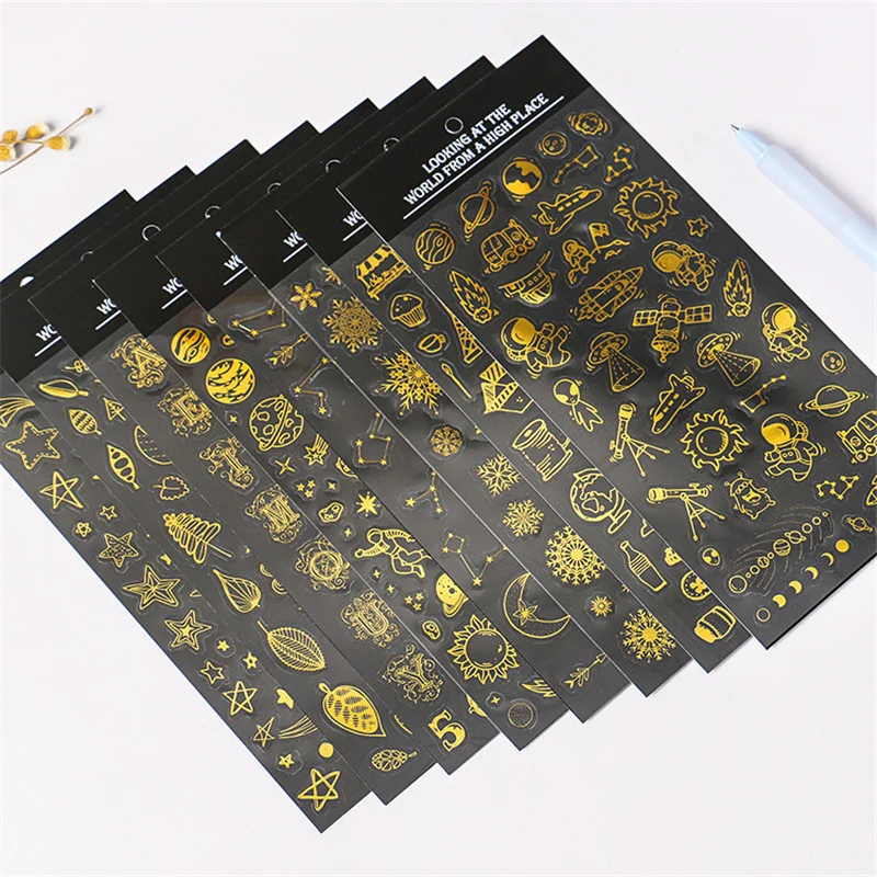 New Golden Planet Decoration Stickers Universe Space Sticker for Diary Photo Phone Diy Scrapbooking Stationery School Supplies