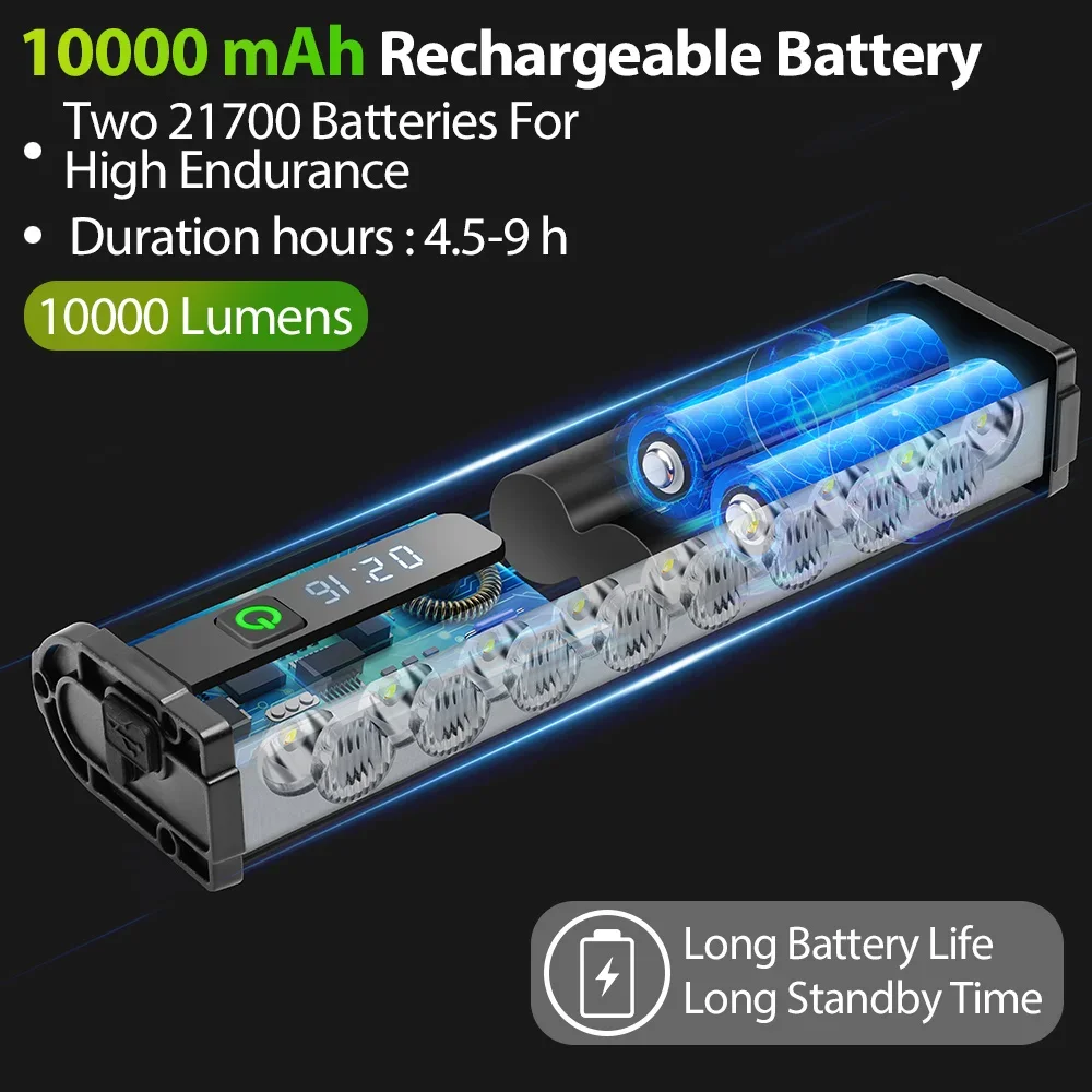 Luz de bicicleta de 10000mAh, 17 LED, doble soporte frontal, Banco de energía, lámpara para bicicleta de montaña MTB, faro para bicicleta, accesorios para ciclismo