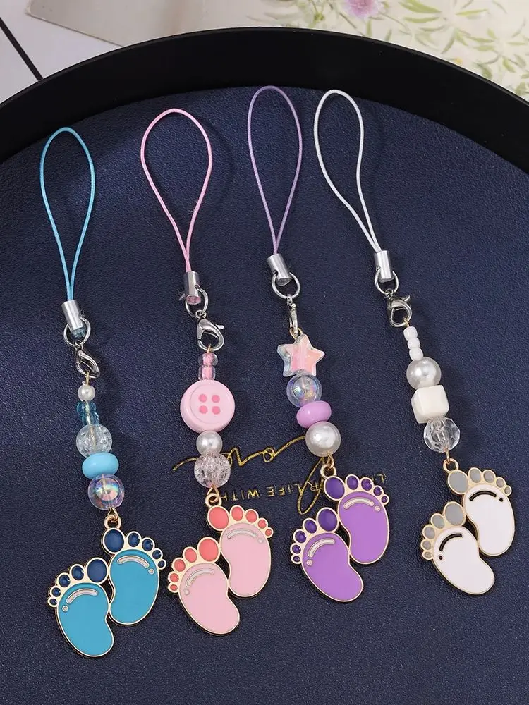 Aihua Niedlicher Baby-Fußabdruck Handy-Lanyard Schlüsselanhänger Handgefertigte Telefonkette Hängender Telefonriemen Schmuck Geschenke Accessoires – Detail 1