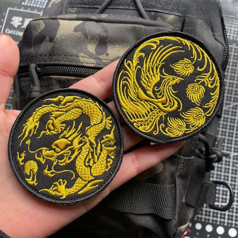 Personality Embroidery Emblem Hook and Loop Longfeng Guofeng Domineering Loong Morale Badge DIY Tactical Backpack Stickers