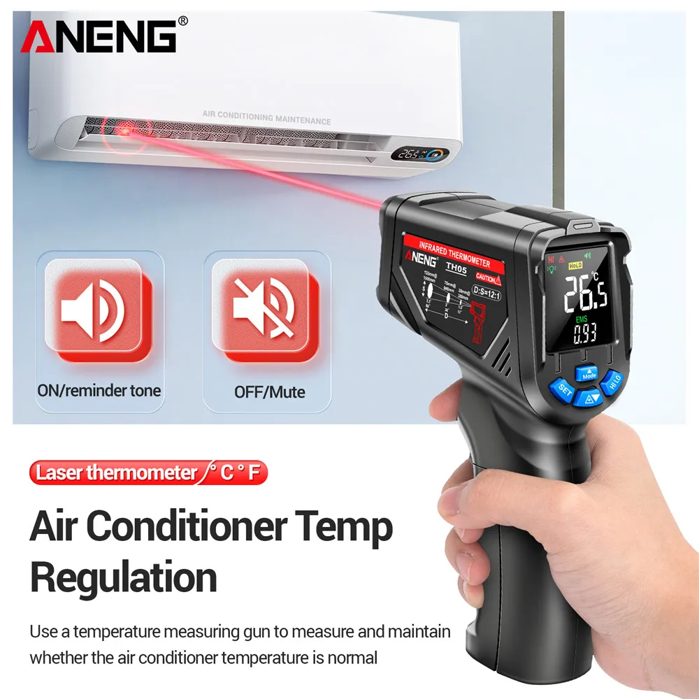 Sin Contacto -20~650 ℃ Termómetro Infrarrojo Digital ANENG TH05, Termómetro Láser IR, Pirómetro, Pistola de Temperatura Láser, Herramientas de Medición de Temperatura