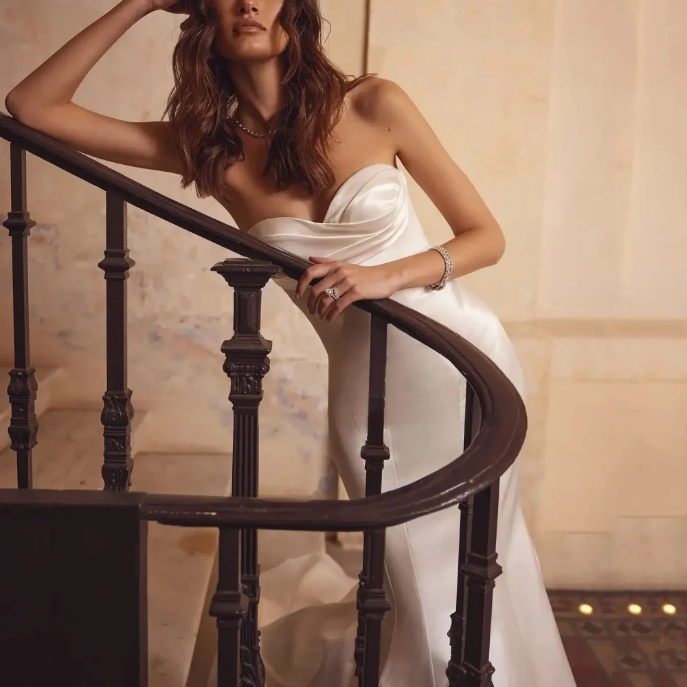 カスタマイズされたシンプルでエレガントなウェディングドレス恋人ネックブライダルドレスマーメイドクラシック背中の開いた花嫁ドレス Vestido デ ノビア