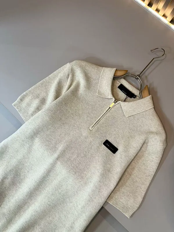 

Italian LP old money style 25 summer lapel short-sleeved knitted sweater semi-zipper casual polo shirt