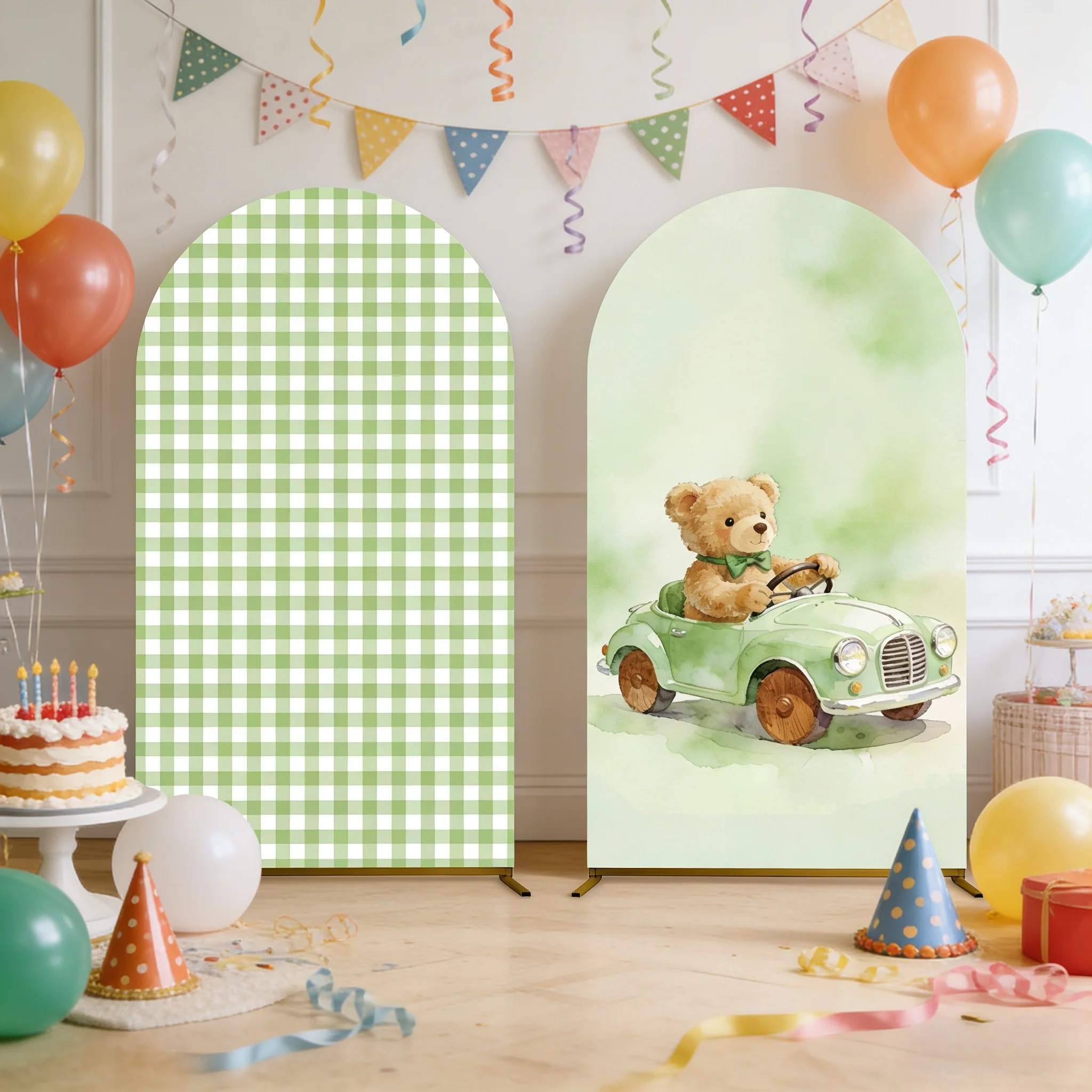 

Yeele Custom Green Bear Arch Backdrop Cover Hot Air Balloon Kids Birthday Party Baby Shower Decor Arch Background Decorations