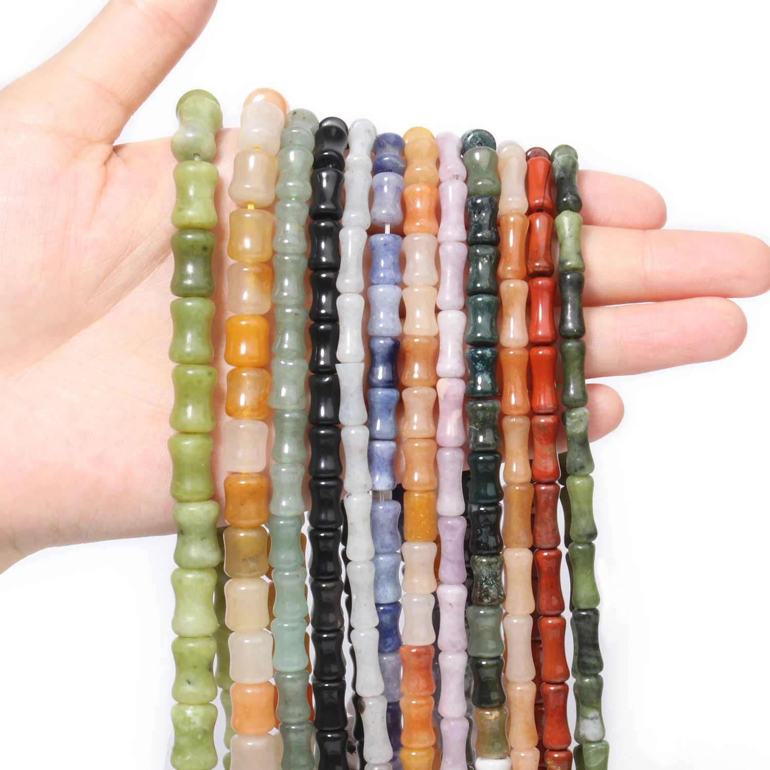 42pcs 9x6mm Natural Agate Aventurine Crystal Jade Stone Beads Bamboo Shape Loose Spacer Beads For Jewelry Making Diy Accessories