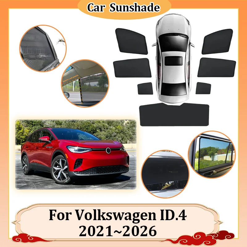 

Солнцезащитная сетка для автомобиля Volkswagen VW ID.4 2021~2026, магнитные шторки на окна, защита от солнца, конфиденциальность, аксессуары для затенения