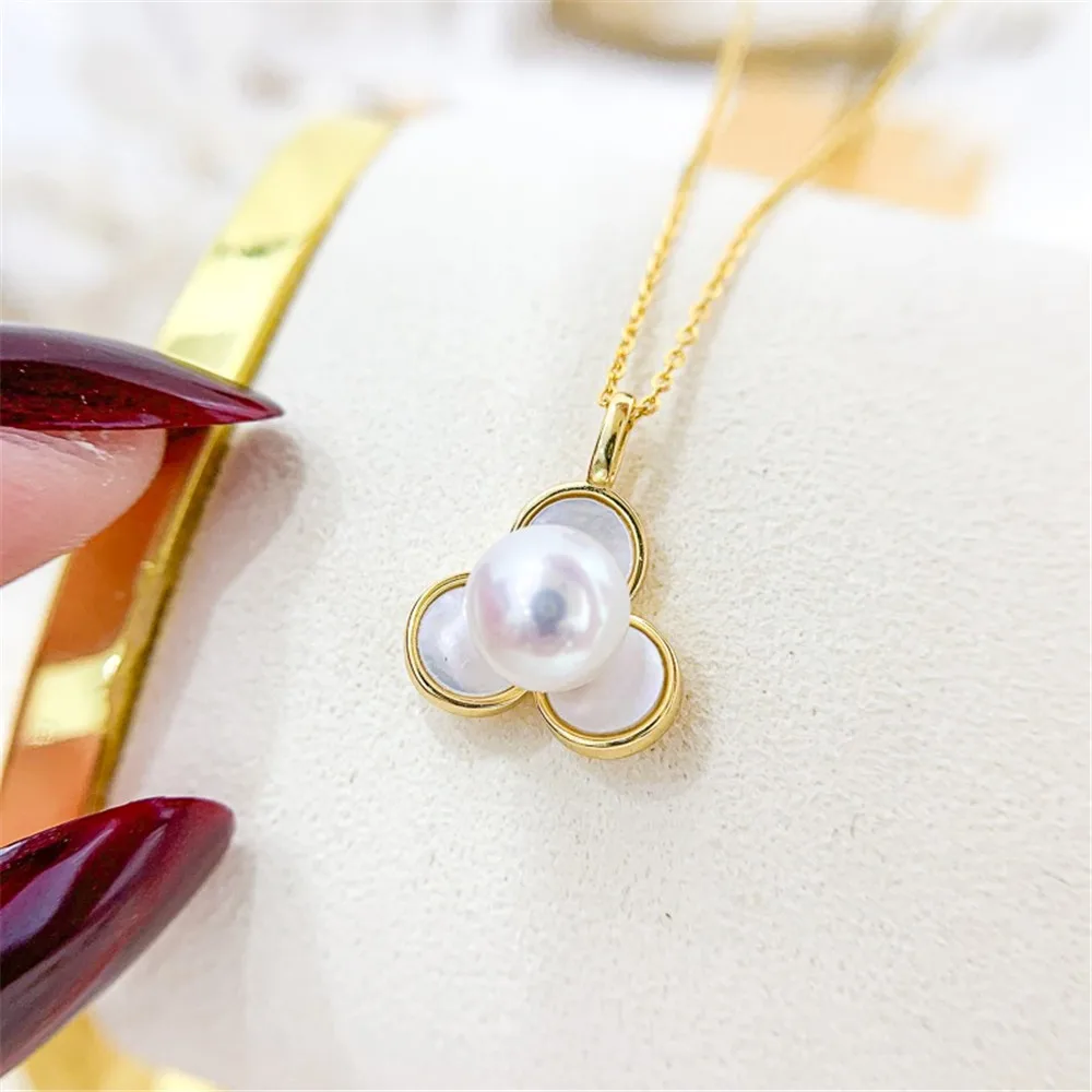 

DIY Pearl Accessories S925 Sterling Silver Pendant with Empty Support Gold Silver Necklace Pendant Fit 6-8mm Circle D435