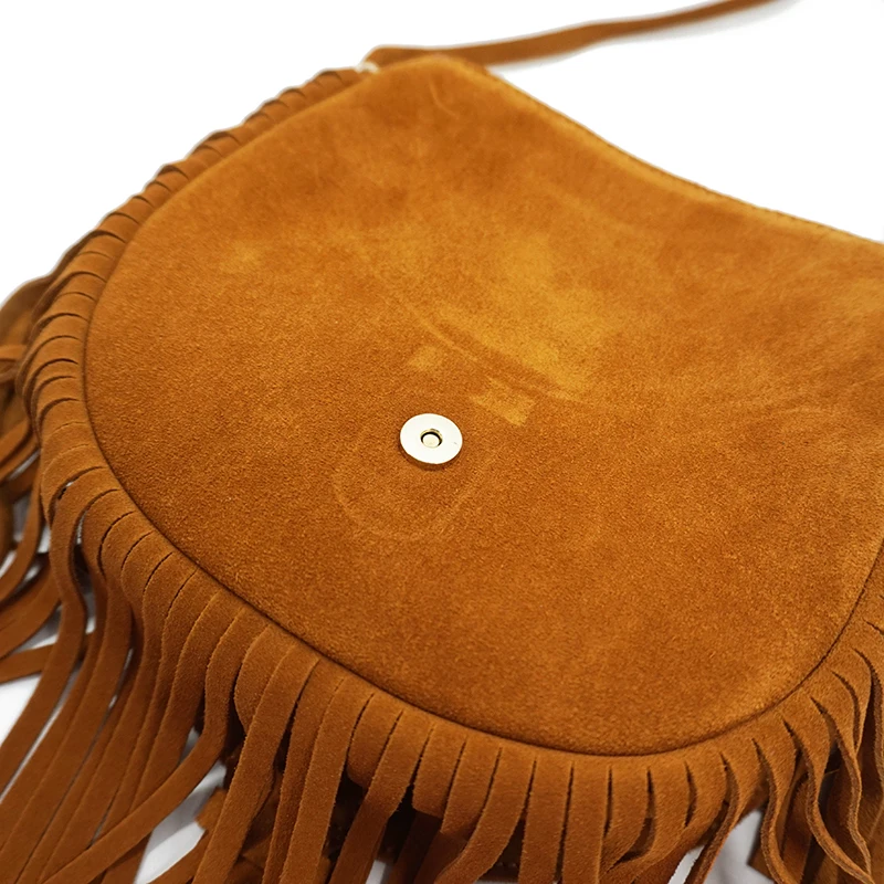 Women Genuine Leather Suede Medium Size Stylish Braid Shoulder Bag Boho Hippie Gypsy Ibiza Bohemian Fringed Phone Side Sling Bag