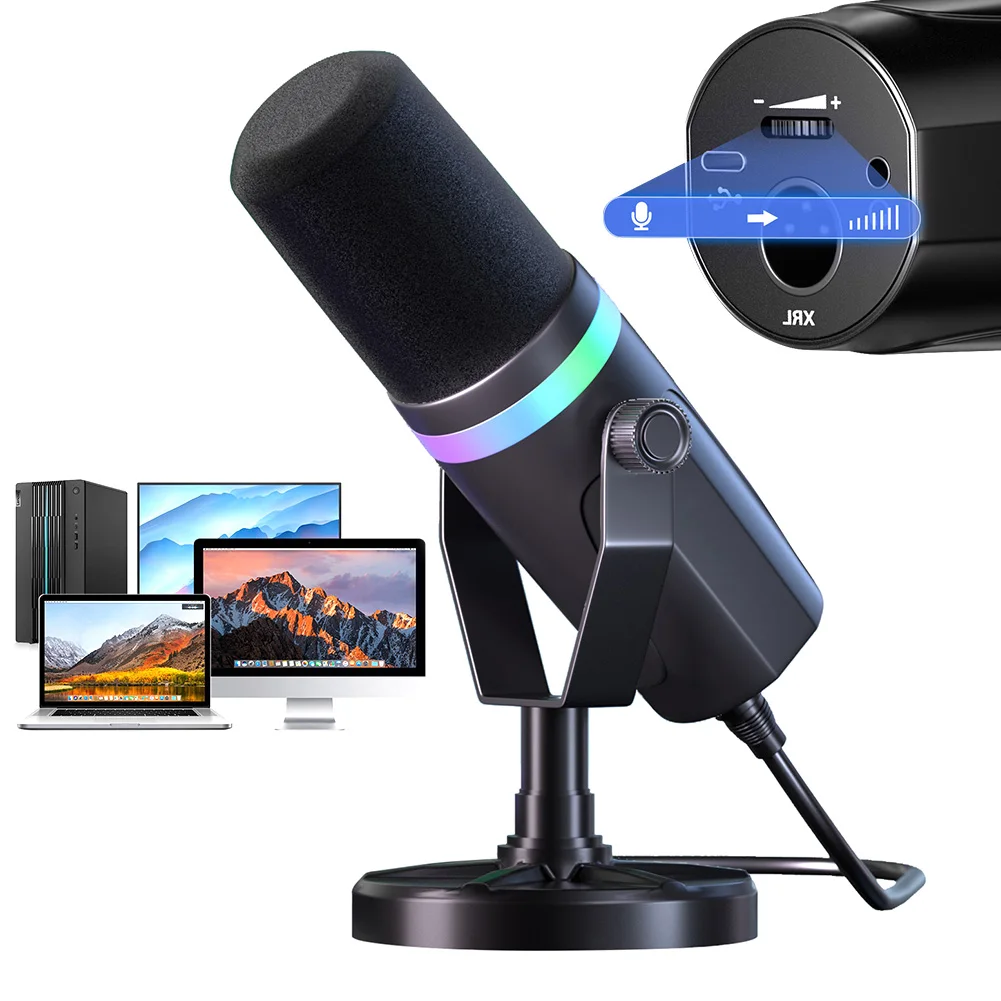 

USB XLR динамический игровой микрофон RGB ПК микрофон ПК компьютер игровой микрофон для студийной записи потоковая передача содержимого создания