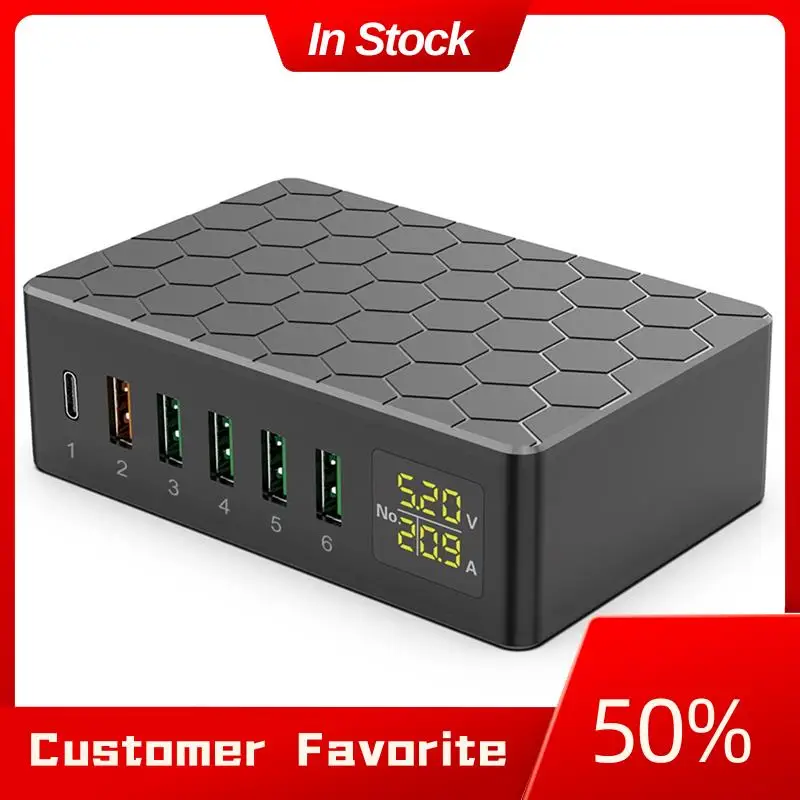 AT03 أعلى 65 واط QC3.0 عالية الطاقة PD شاحن شاشة ديجيتال USB شاحن متعدد المنافذ شاحن سريع الملحقات مكون 6-Port Charge