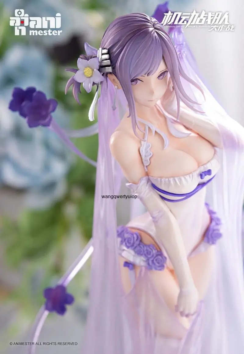 In Stock 1/7 Scale Purple Long Hair Bride Lady Transparent Veil Desktop Decor Ornament Wedding Dress Boxed Collection Gift