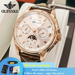 OUPINKE 3189 Moon Phase Mechanical Dress Watch For Men Synthetic Sapphire Mirror Waterproof Wristwatch Date Original Man Watches