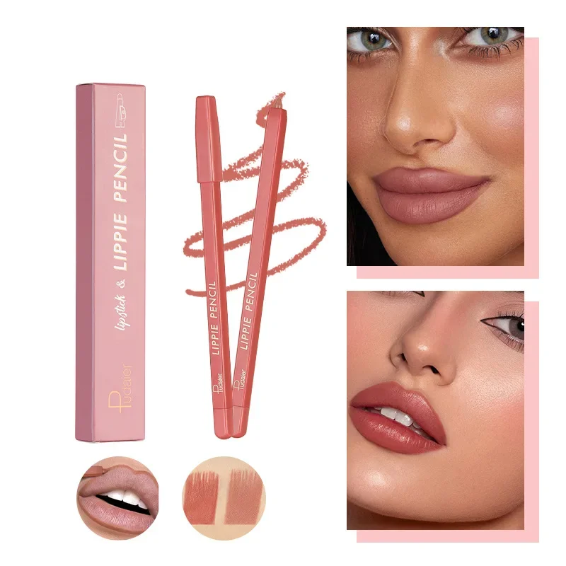 12-farbiger samtmatter Lipliner, langlebig, wasserfest, nackt, rosa, braun, antihaftbeschichtet, Lipliner-Stift, Damenkosmetik