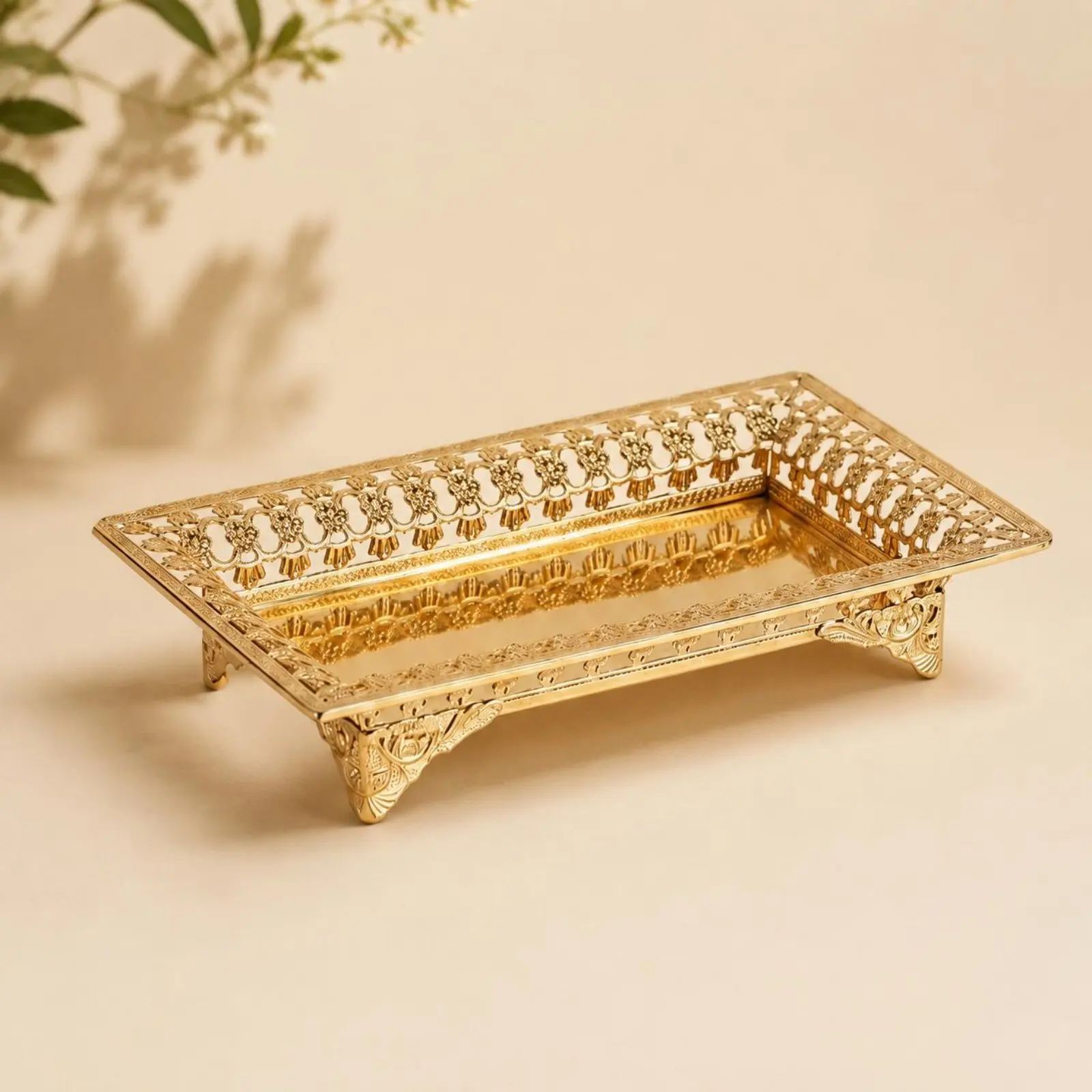 Ornate Metal Tray Openwork Ornate Tray Serving Platter Shallow Houseware Hand Wash for Tabletop Display