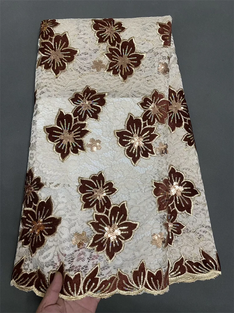 

2025 African Net Lace With Sequins African Lace Fabric High Quality 5 Yards Nigerian French Tulle Lace Fabric For Wedding