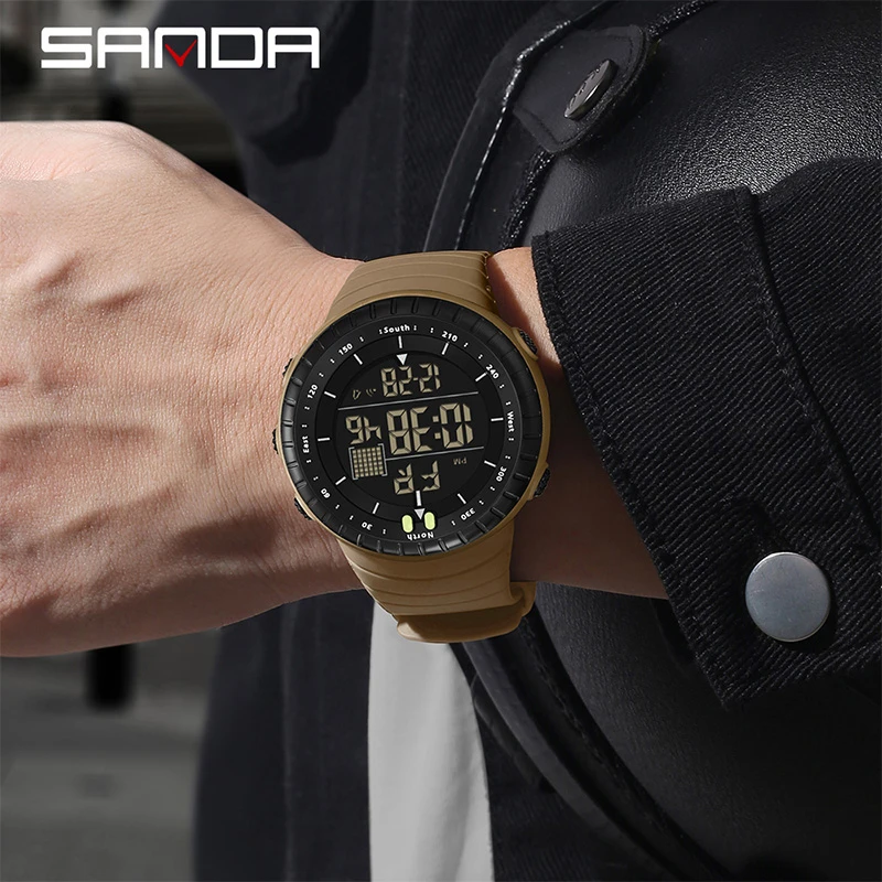 SANDA 6256 Nieuwe Digitale Sport Horloges Voor Mannen 5bar Waterdichte Stopwatch LED Horloge Elektronische Back Light Alarm Horloges Geschenken