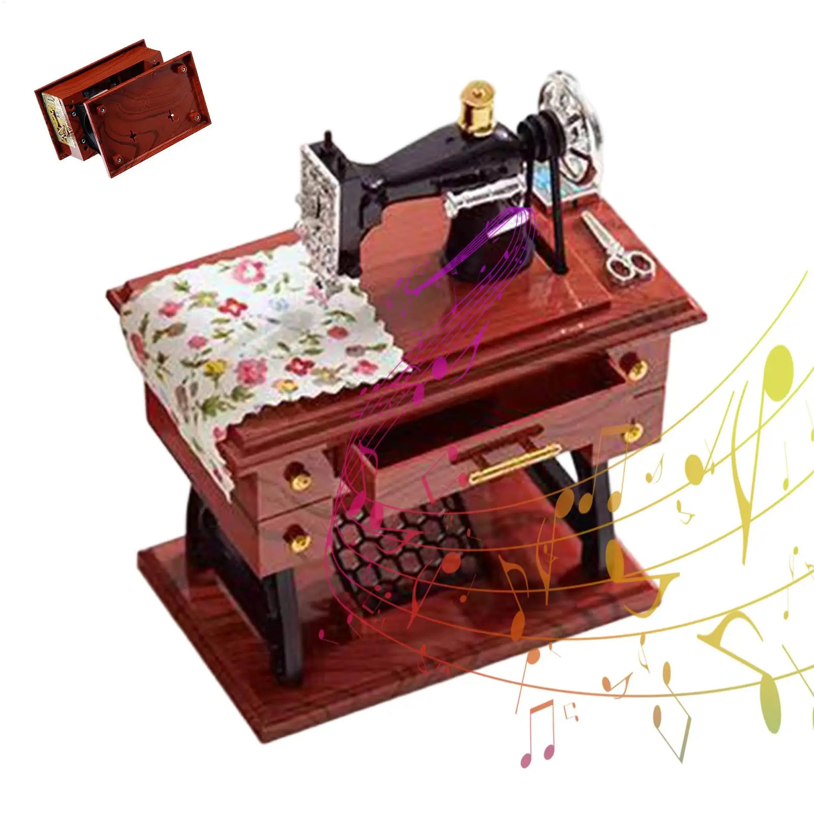 Sewing Machine Mini Music Box Vintage Wind-up Music Box Sewing Machine Desk Decoration for Wedding Party Gathering Home Office
