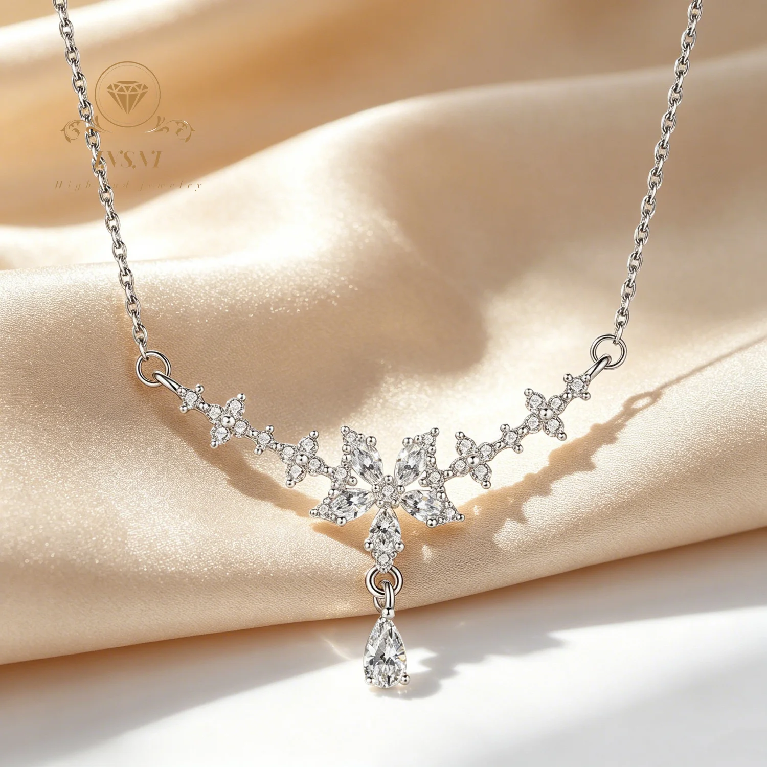 S925 Sterling Silver Flower Water Drop Fringed Necklace Affordable Light Luxury Versatile Fringed Collarbone Chain Gift Jewelry