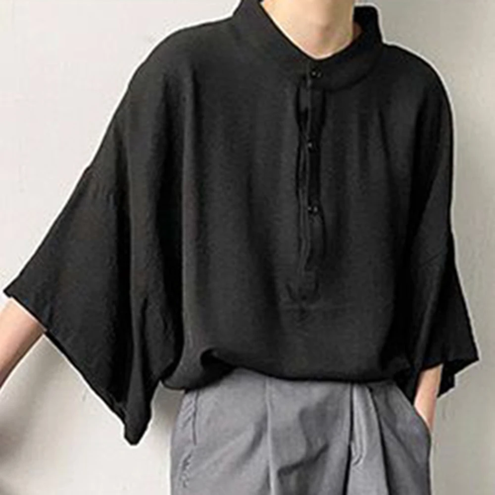 Summer Oversize Shirt Men\'s Fashion Dolman Sleeves Tops Casual Shirts Streetwear Korean Loose Short Sleeve Tee Shirts Pullover