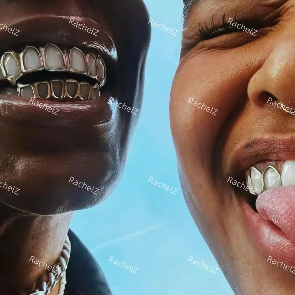 RACHELZ Hip Hop Top Bottom Fangs Full Hollow Teeth Grillz Braces Classic Tooth Caps For Women Men Rapper Body Jewelry