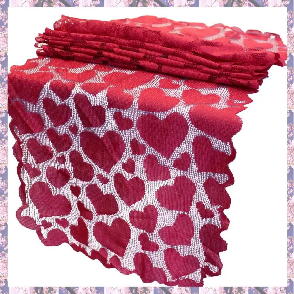 L73A 2025-Red Table Runner Valentines Day Decoration Lace Dining Heart Table Runner For Valentines Party Supplies By Baryuefull