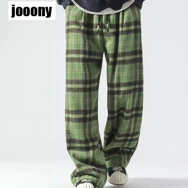Loose Plaid Joggers Pants Men New Vintage Streetwear Pants Fashion Casual Hop Hop Elastic  Straight Trousers Versatile Harajuku
