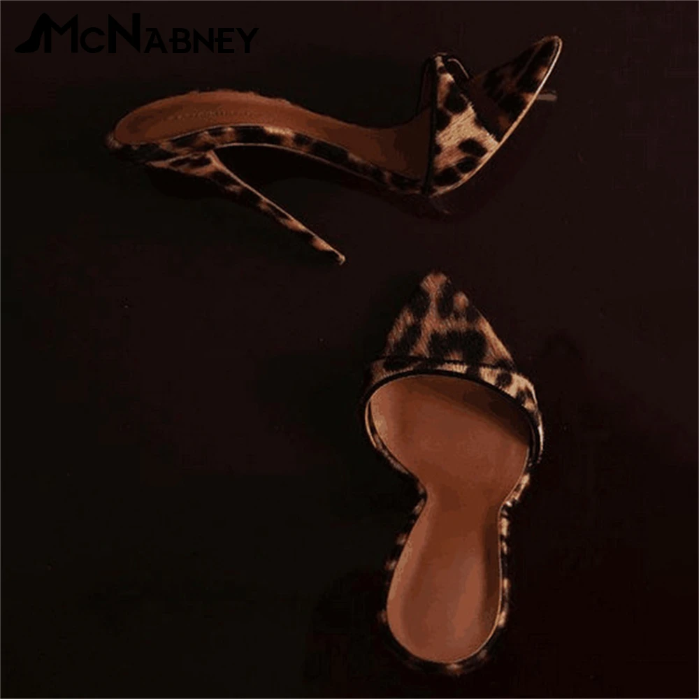 Leopard Print Pointed Toe Slippers Super High Heel Summer Shoes for Ladies Fashion Sexy Sandals 12Cm High Heels Large Size Shoes