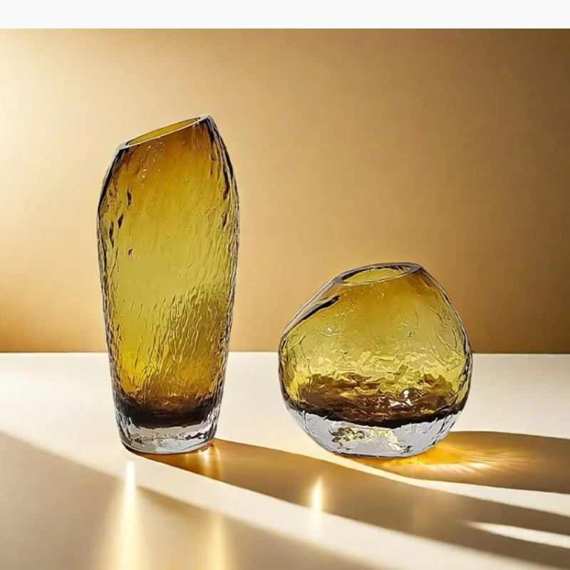 Translucent Glass Vase Ornament Flower Arrangement Hydroponic Vase Artistic Flower Vessels Dried Flower Vases Decorative Vases