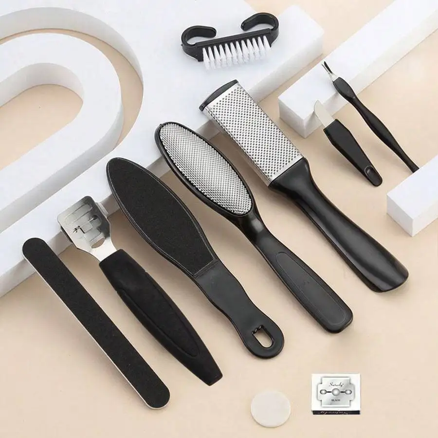 1Set 10-in-1 Professional Pedicure Kit Stainless Steel Callus Shavers Get Soft Smooth Feet with Stainless Steel Foot Care Tools