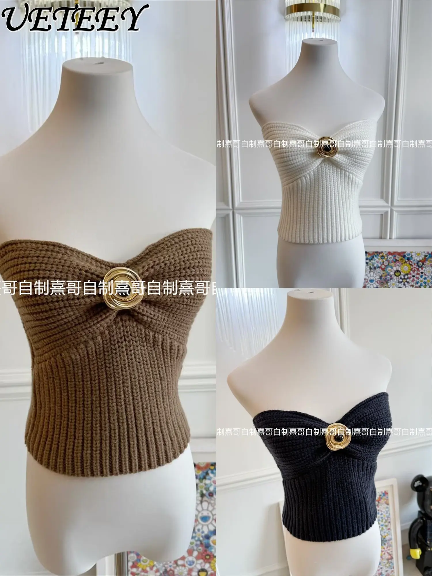 

Металлическая застежка, вязаный топ-бюстье для женщин, весна 2026, для ношения как нижняя или верхняя одежда, сексуальный облегающий базовый топ в стиле Y2K, сексуальные топы