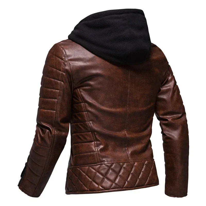 2022 Fashion Red Jacket Men \'s PU Leather Hooded Jacket Personality Motorcycle Jacket Large Size Fashion Men\' S Clothing