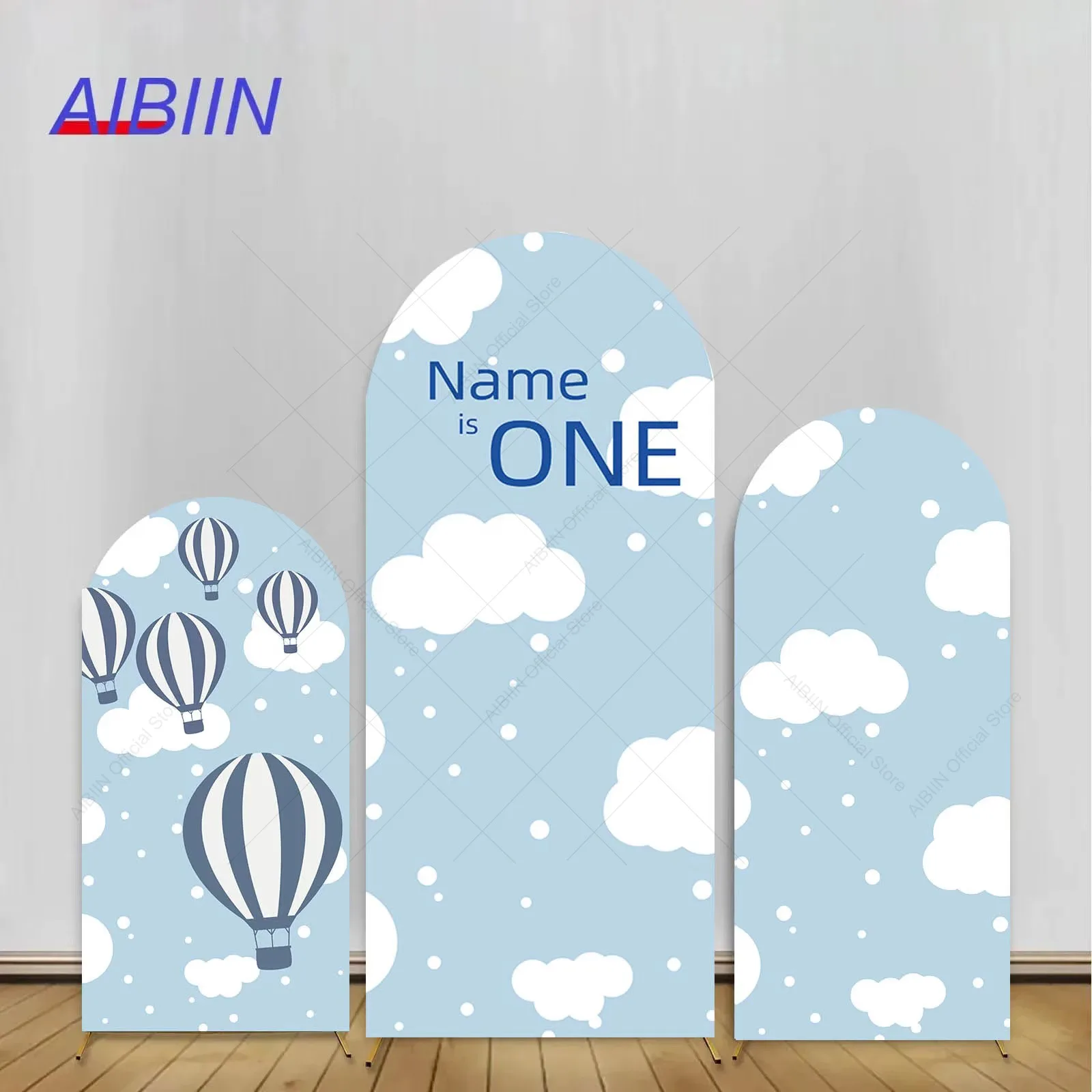 AIBIIN Arch Backdrop Cover Hot Air Balloons Adventure Baby Shower First Birthday Party Decor Blue Sky White Clouds Background