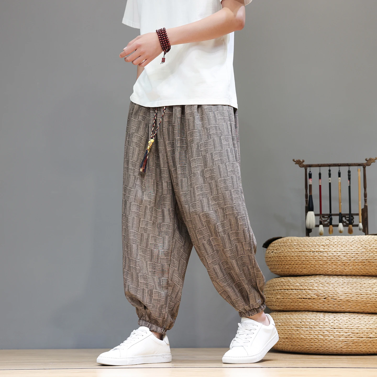 

Baggy Cargo Pants Traditional Men's Clothing Wide Leg Pants Plus Size 6XL Casual Ice Silk Breathable Bloomers Man Pantalon Homme