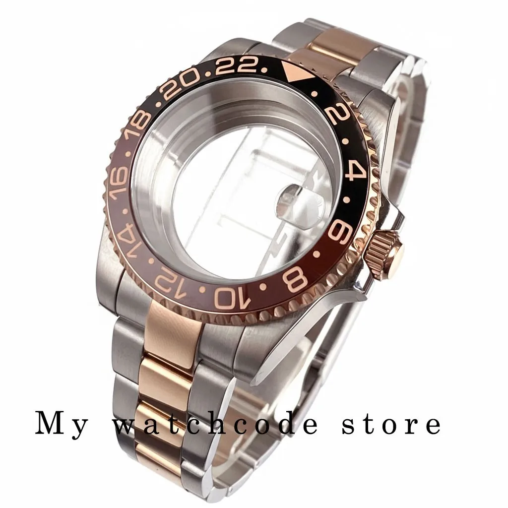 40mm Rootbeer Ceramic Bezel Sapphire Glass Watch Case Fit NH35 NH36 2824 Two Tone Case Case Replacement view 3