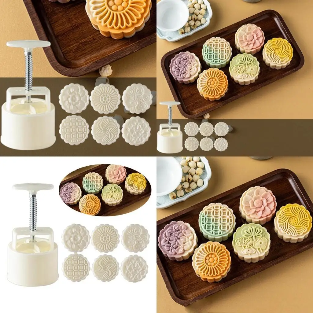 

G6KF Hand-Pressure Moon Cake Mould Flowers Cake Moon Stamp Moon Blossom Pastry Tool