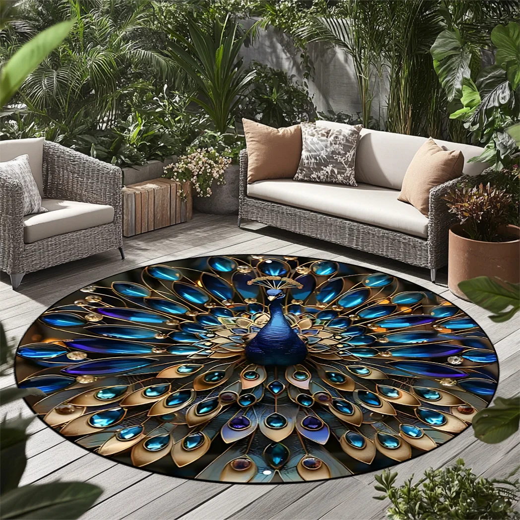 

Crystal velvet carpet1pc peaRooster flaunting its tail Patterned area Mat, round washable large size floor mat, suitable for liv