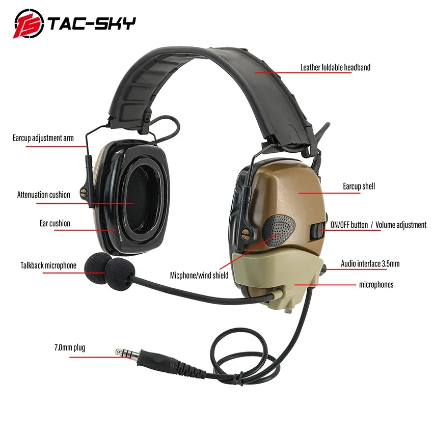 TS TAC-SKY Electronic Hearing Protection Device with New Headband and Gel Ear Cushions, Ideal for Shooting and Hunting.