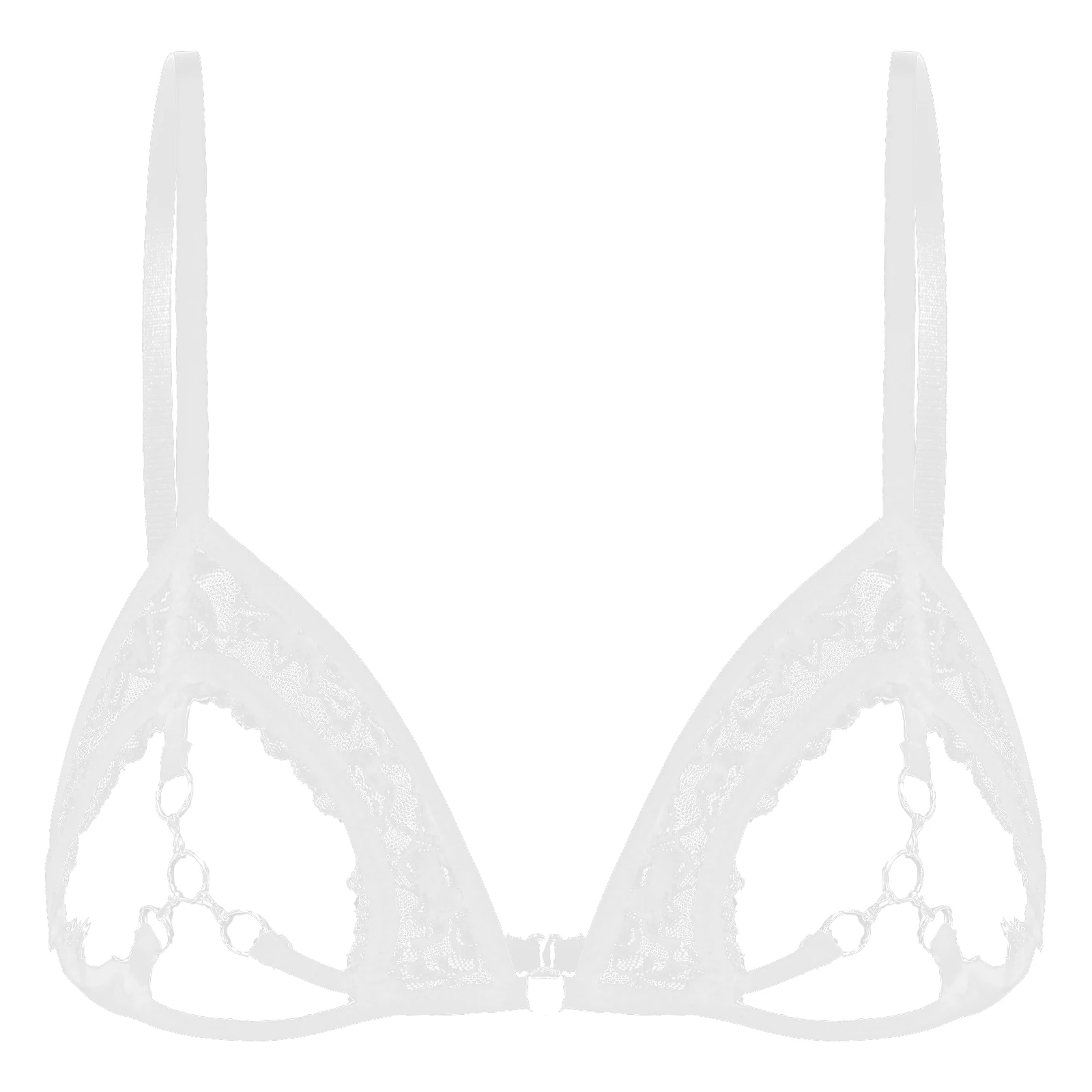 Women\'s Sexy See Through Sheer Lace Bras Lingerie Open Cups Bra Top Underwear Hollow Out Bra with Metal Rings Linked at Bust