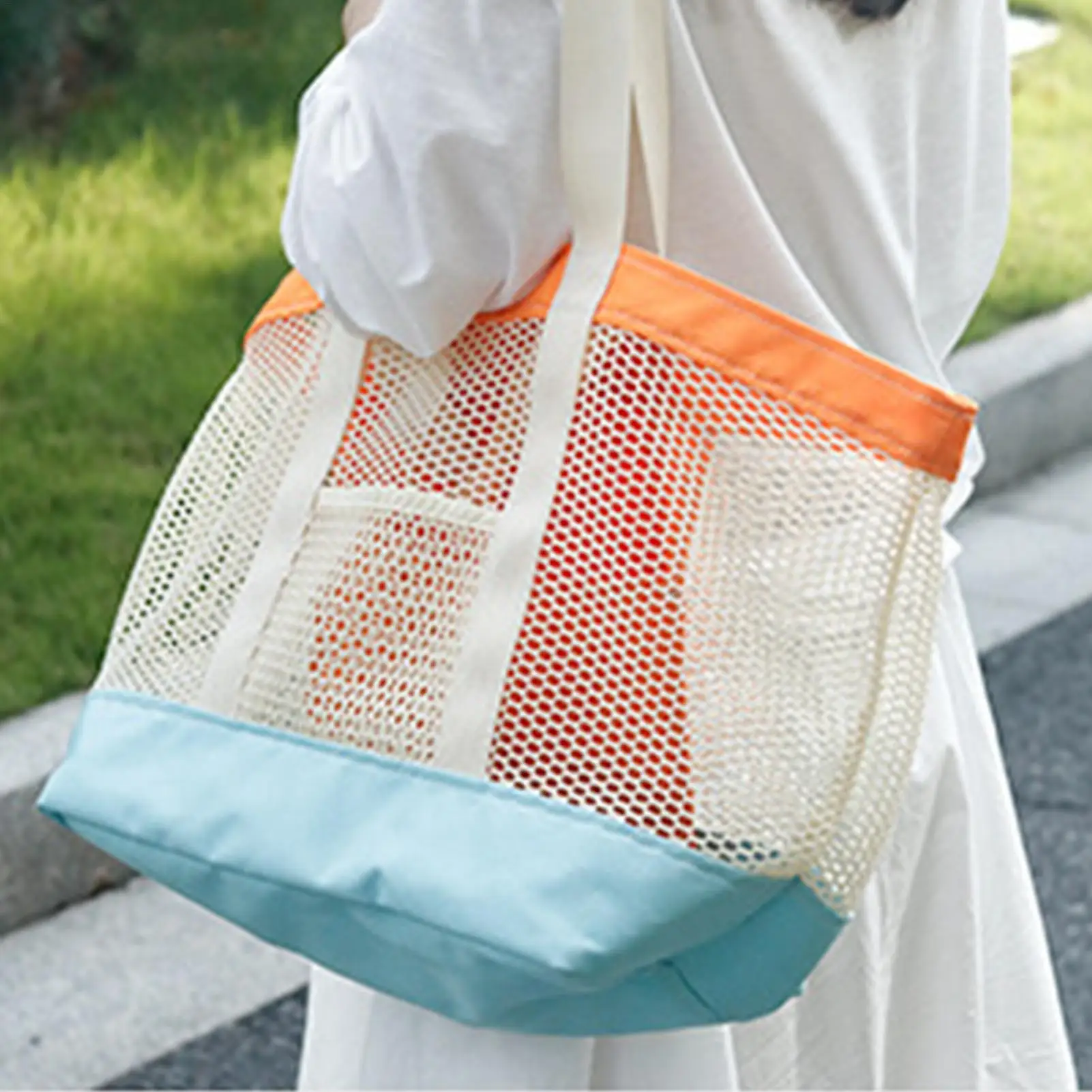 Large Capacity Mesh Hangbag Chidren Toys Sand Away Bag Women Portable Single Shoulder Bag Mesh Beach Bag for Swimming Gym