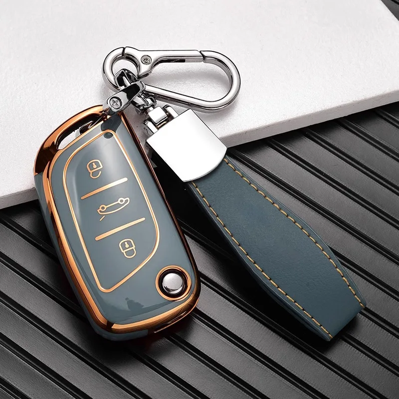 For Citroen C5 DS5/6C4L LS Buttons TPU Soft Cover Car Articles Key Case Shell Keychain Keyring Protection Car Accessories