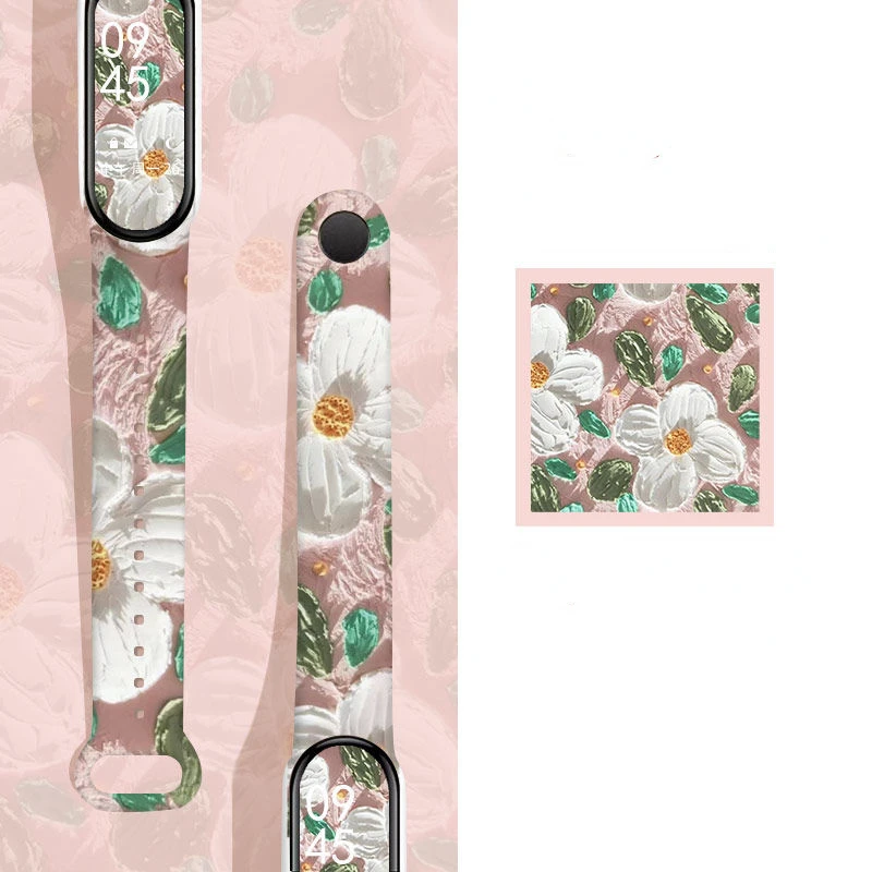 For Mi Band 7 6 5 4 3 Strap Silicone Flowers Printing Pattern Blet For Xiao MI 6 5 4 3 Watch Band Bracelet Smart bracelet strap