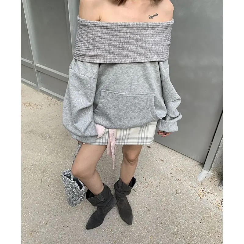 2026 New Splicing Knitted Hooded Sweater Autumn Design Sense Loose Lazy Wind Cover