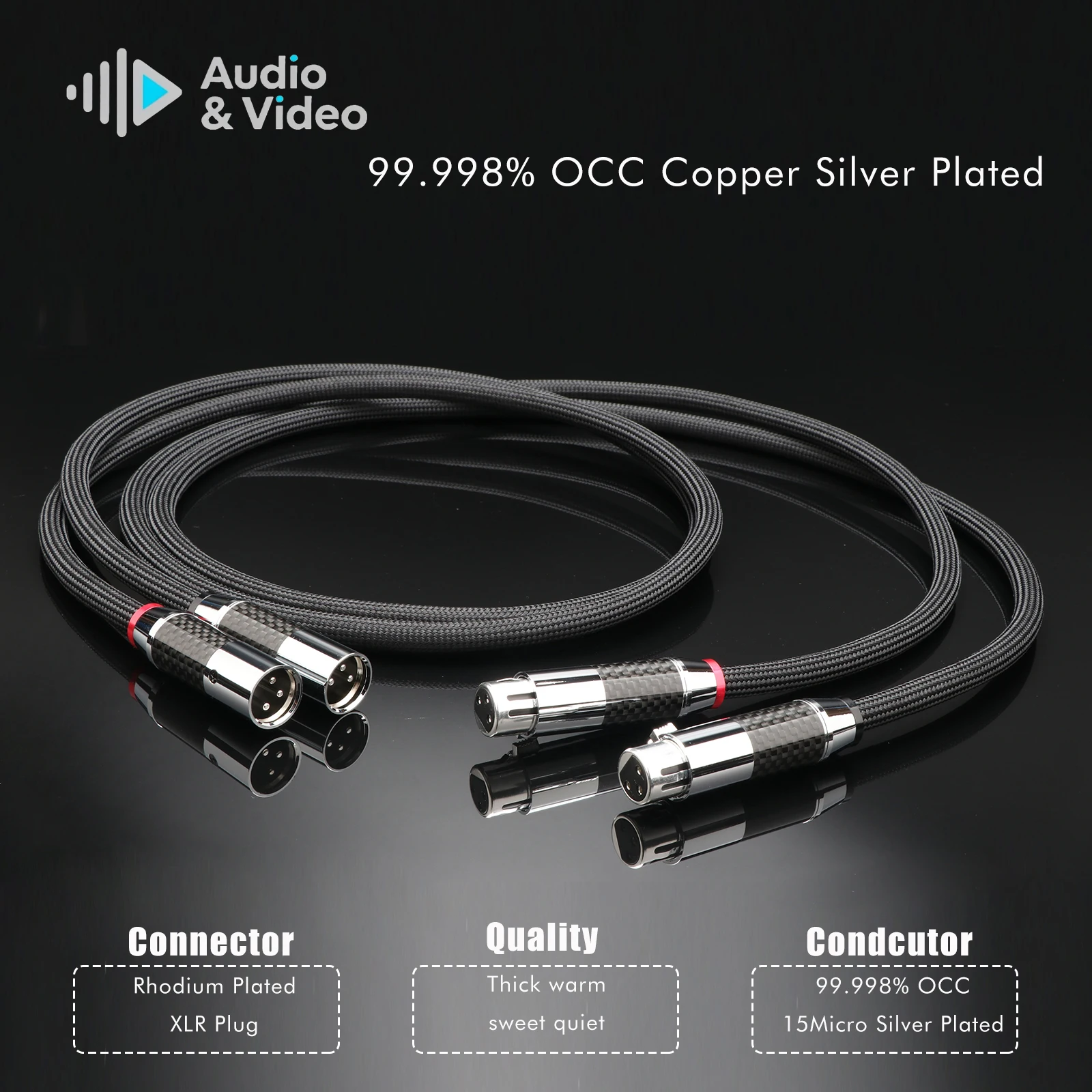 Hifi XLR-Kabel 6N OCC Silberbeschichtetes XLR-Buchsenkabel, Schwarzes Nylon-Geflecht mit Carbonfaser-Stecker, Audiophiles Symmetrisches Kabel – Detail 6